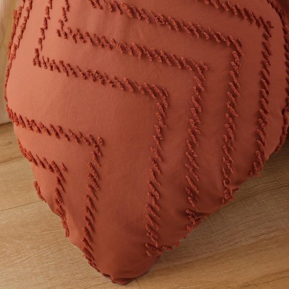 Chevron Texture Pumpkin Terra Cotta Twin Size Bed Comforter Set Bedding Orange - Picture 6 of 11